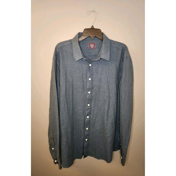 UNTUCKit Shirt Men's 2XLT Navy Blue Long Sleeve Button Up Wrinkle Free Cotton - Picture 2 of 6